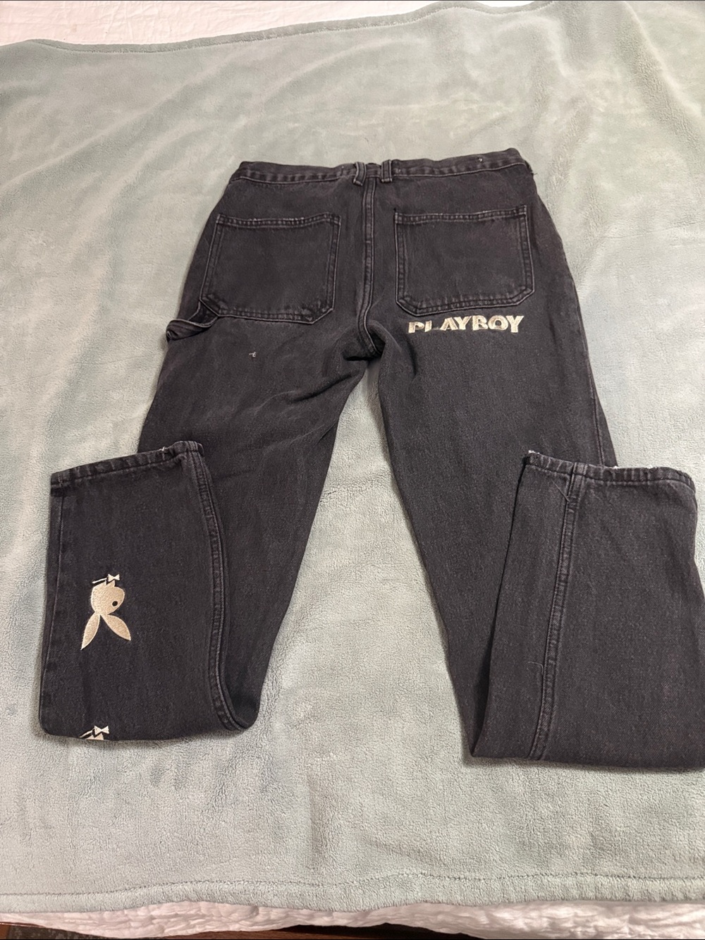 PLAYBOY Black Relaxed Straight Men's Jeans with Logo and Bunny Motifs